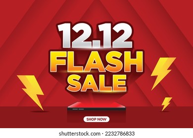 12.12 Banner Flash Sale Shopping con el diseño de la plantilla de banner de ventas Thunder para medios sociales y sitio web.Venta de campaña de tiempo limitado y Flash Sale hasta un 70%