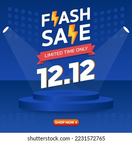 12.12 Flash Sale Shopping Day. Spezielles Angebot mit realistischem Podium. Banner-Hintergrund, Vektorgrafik