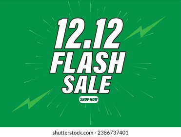 12.12 Flash Sale Shopping Poster or banner with Flash icon and 3D text on green background. Flash Sales banner template design for social media and website. Special Offer Flash Sale campaign. 