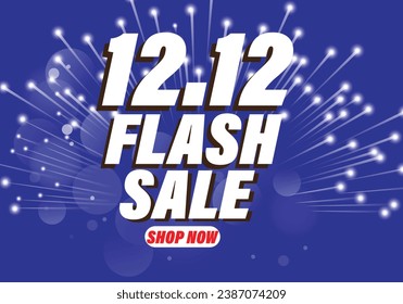 12.12 Flash Sale Shopping Poster or banner with Flash icon and 3D text on blue background. Flash banner template design for social media and website. Commercial poster, coupon or voucher vector 