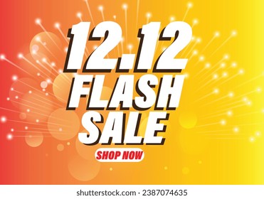 12.12 Flash Sale Shopping Poster or banner with Flash icon and 3D text on orange background. Flash banner template design for social media and website. Commercial poster, coupon or voucher vector 