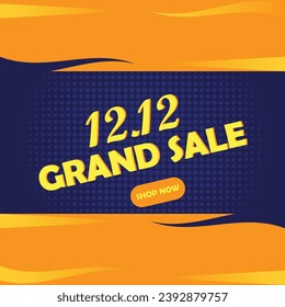 12.12 Grand Sale banner, poster, vector design, in blue and mustard background, for social media business promotions, holiday sale attraction, fully editable EPS format file.