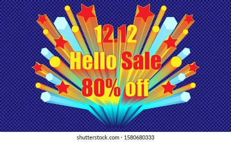 12.12 hello sale 80% off effect blend retro style.  plaid blue color background style. vector illustration eps10