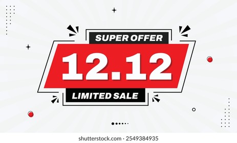 12.12 Limited Sale Super Offer! Sale Banner Templates with Up to 50% Off - Stunning Black, Red, White Gradient Backgrounds Modern Element Shapes for Eye-Catching Designs