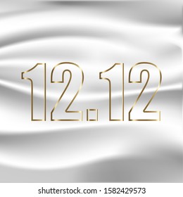 12.12, Luxury smooth silk fabric Background, Silver and Gold, 3D render for fashion advertising. Sale banner discount, Big Sale poster or flyer design. Grand year end sale banner. Web