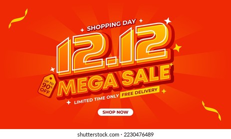 1212 Mega Venta Banner Promotion Design. Ilustración del vector de venta masiva