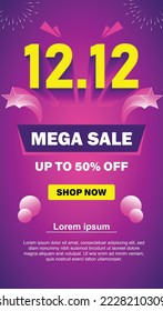 12.12 mega sale banner template with colorful background	