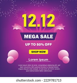 12.12 mega sale banner template with colorful background