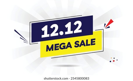 12.12 Mega Sale editable banner template design with light yellow and dark blue gradient, white background, and bold red shapesperfect for promotional offers, discounts, and festive sales.