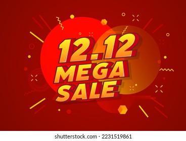 12.12 Online sale tag, poster design template, discount isolated sticker, vector.