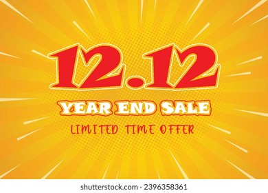 12.12 online shopping flash sale post on yellow background. 12.12 Year end Sale banner template design for social media and website. Limited time Offer Sale campaign or business retail promotion. EPS