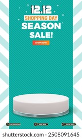 12.12 sale discount portait template banner with blank space 3d podium for social media post product sale with abstract gradient green background design67