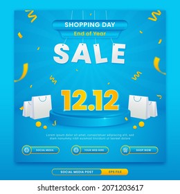 12.12 sale, end of year shopping day square banner template