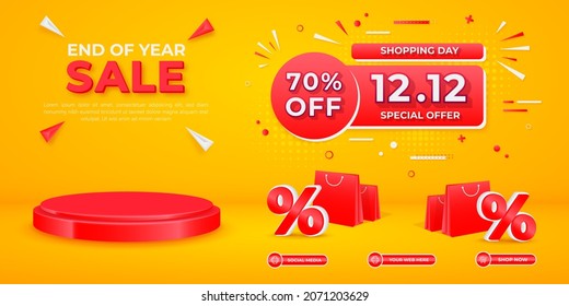 12.12 sale, end of year shopping day  template, sale and discount background or banner with podium