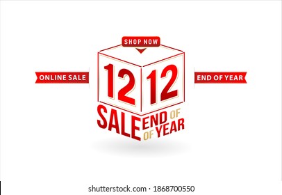 12.12 sale, 12.12 online sale, End Of Year Sale, Cube model number sign red ribbon with isolated background, online shop sign, for poster, flyer, social media banner, label promotion store, web banner