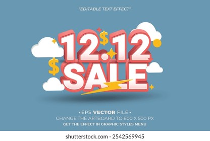 12.12 Vector colorido 3D del efecto del texto de la venta para las ventas o la publicidad de las redes sociales