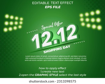 12.12 shopping day anniversary text effect, 3d text, editable for commercial promotion