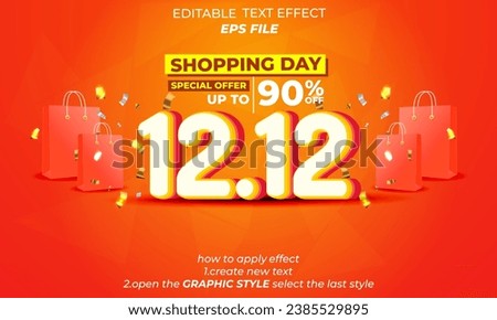 12.12 shopping day anniversary text effect, 3d text, editable for commercial promotion ストックフォト © 