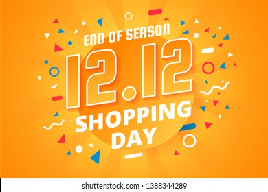12.12 Shopping Day Background Design. Yellow Promotion Banner Template