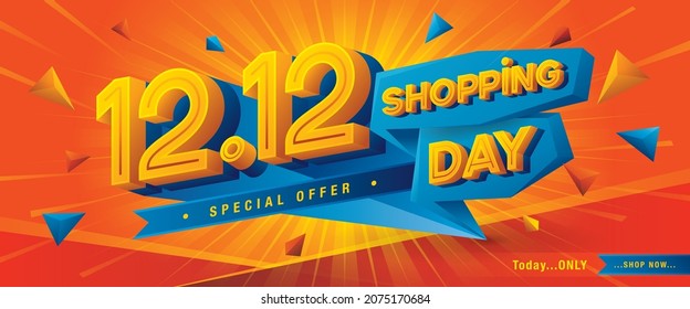 12.12 Shopping Day Banner Template design special offer discount, Shopping day banner template, Abstract Red and blue Geometric Triangle Splash Sale Web Header template for Sale discount promotion