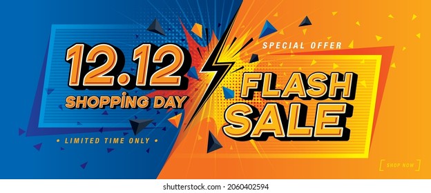 12.12 Shopping Day Flash Sale Banner Template design special offer discount, Shopping banner template, Abstract flash Sale Web Header template design for Sale and discount labels. promotion poster