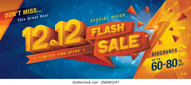 12.12 Shopping Day Flash Sale Banner Template design special offer discount, Shopping banner template, Abstract red thunderbolt Web Header template design for Sale discount labels. promotion poster