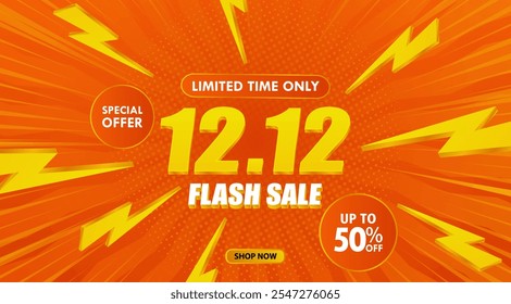 12.12 Dia de Compras Flash Venda Banner Template. Venda de fim de ano. Vendas em 12 de dezembro. Feriado de compras, vendas, descontos, promoção, anúncios, banner