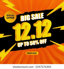 12.12 Shopping Day Flash Sale Banner Template. Year end sale. 12 December sales. Shopping holiday, sales, discounts, promotion, ads, banner