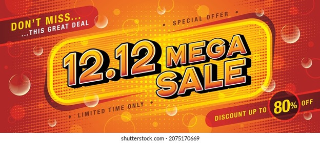 12.12 Shopping Day Mega Sale Banner Template design special offer discount, Shopping banner template, Abstract Red Bubble Triangle Sale Web Header template for Sale and discount promotion poster.