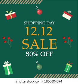 12.12 shopping day sale banner or poster background.12 December sale banner template.Special day  online sale.Vector Illustration.