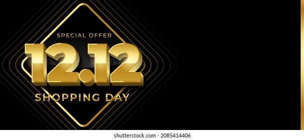 12.12 shopping day sale banner with golden elegant color scheme, vector background with copy space for media promotion