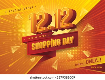 12.12 Shopping Day Sale Banner Template design special offer discount, Shopping banner Condensed Font, Abstract Triangle Splash Sale Web Header template for Sale and discount labels. promotion poster.