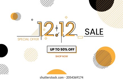 1212 shopping day sale with creative line minimalis design, up to 50% off. Discount promotion layout banner template design. Vector illustration