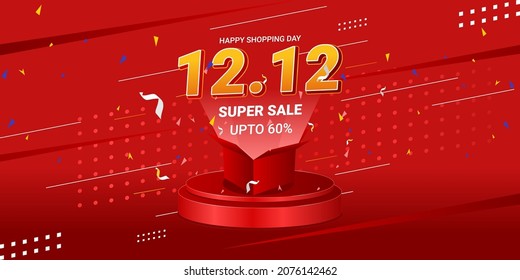 12.12 Shopping day sale. Digital marketing announcement flyer, brochure, poster, web ads for promotion sale. Social media post template easy to croping on square banner size 