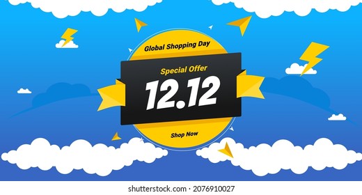 12.12 Shopping day sale. Digital marketing announcement flyer, brochure, poster, web ads for promotion sale. Social media post template easy to croping on square banner size 