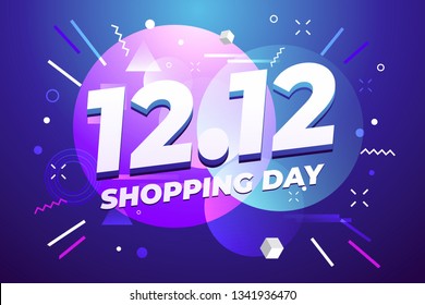 12.12 Shopping day sale poster or flyer design. Global shopping world day Sale on colorful background. 12.12 Crazy sales online.