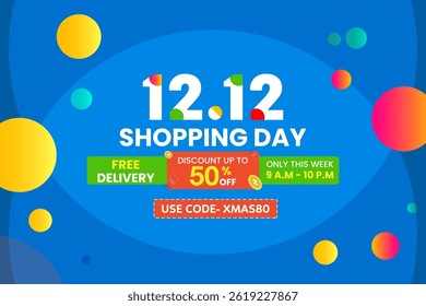12.12 Shopping day sale poster or flyer design. 12.12 Mega sale online banner. Global shopping world day. Eps10 vector illustration