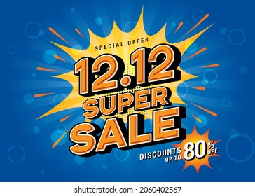 12.12 Shopping Day Super Sale Banner Template design special offer discount, Shopping banner template, Abstract Super Sale Web Header template design for Sale and discount labels. promotion poster.