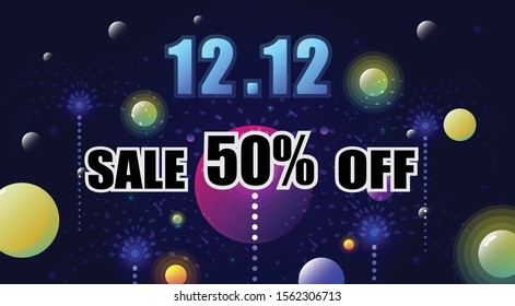 The 12.12 Space Shopping day sale banner with Dark Blue color background. 12 December sale poster template