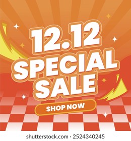 12.12 El Anuncio Special Sale presenta un texto atrevido y llamativo con un diseño enérgico, perfecto para promover descuentos emocionantes y captar la atención de los Clientes.