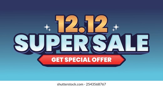 12.12 Super Sale banner with bold 'Get Special Offer' text on a blue gradient background. Perfect for e-commerce promotions with eye-catching colors and modern style.