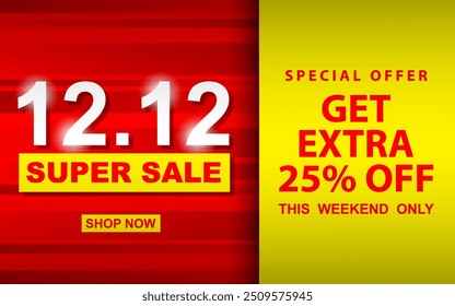 12.12 Super Sale Banner. Vector Design Illustrations Suitable for Business Themes, Shopping Themes, Promotional Themes and Advertising Themes.