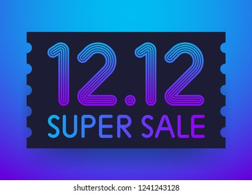 12.12 Super Sale. Coupon Card Text Line Design With Color Gradiant. Vector Illustration