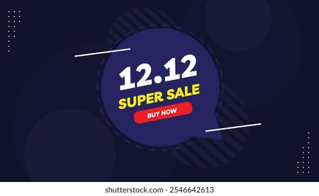 12.12 Super Sale editable banner template design with a light yellow and dark blue gradient, white background, and bold red shapes, perfect for buy-now promotions and holiday sales