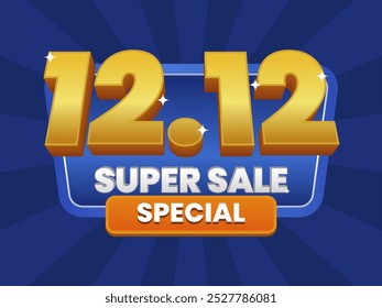 12.12 Super Sale Special banner with bold golden 3D text on a radiant blue background. Featuring eye-catching typography and vibrant colors for an exclusive promotion.