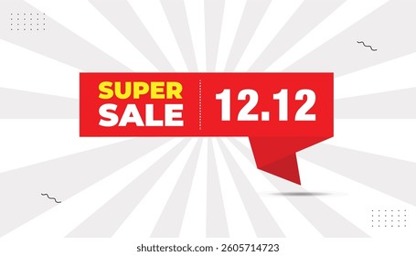 12.12 Super sale sticker label illustration vector editable template design with red shapes white yellow bold font white gray gradient background illustration