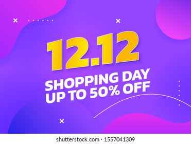 12.12 World Shopping Day up to 50% discount poster background. Double 12 December online shop social media banner promotion template vector design with colorful fluid abstract style illustration