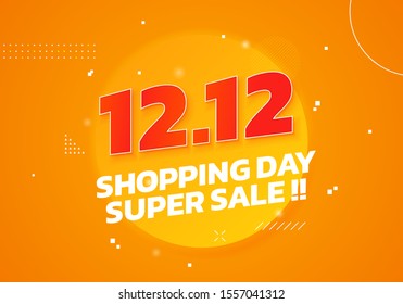 12.12 World Shopping Day Super Sale Poster. Double 12 December Online Shop Social Media Banner Promotion Template Vector Design With Fresh Orange Background Illustration