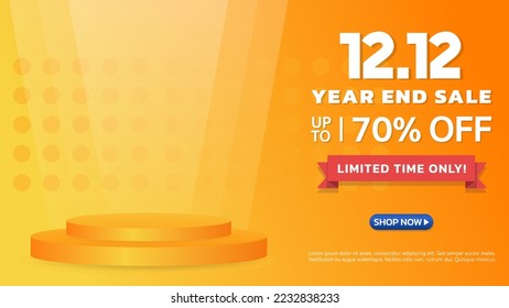 12.12 Year End Sale. Special offer Mega sale 70% off with podium. Banner background vector illustration