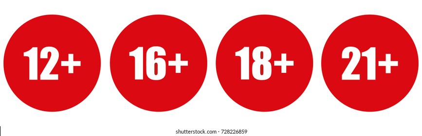 12,16,18,21 plus years old sign. Adults content icon. 12,16,18,21 plus age restriction sign vector icon